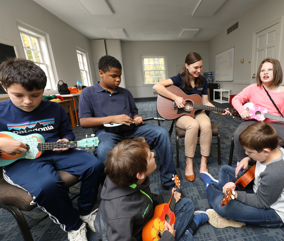 Students playing music in class